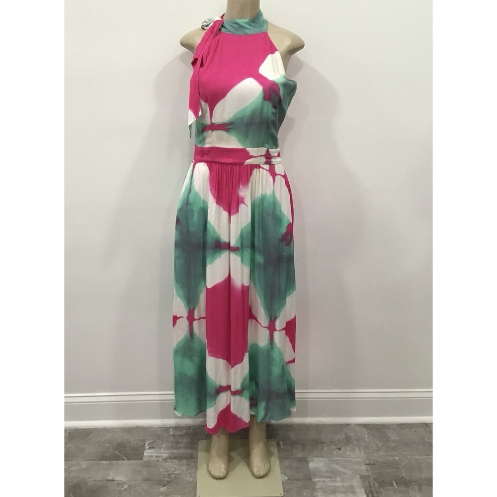 Busayo Collective Womens Tie Dye Halter Dress Resort Wear Pink Green Size 6